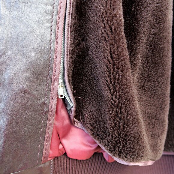 Vintage 1980s Member's Only Leather Bomber Jacket 44 Brown Korea Zip Liner JRB - Picture 3 of 10